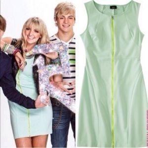 EUC Mint green Yellow accent front zip sleeveless shift dress bodycon mossimo S